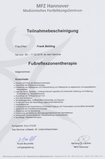 Ausbildung Fußreflexzonentherapie